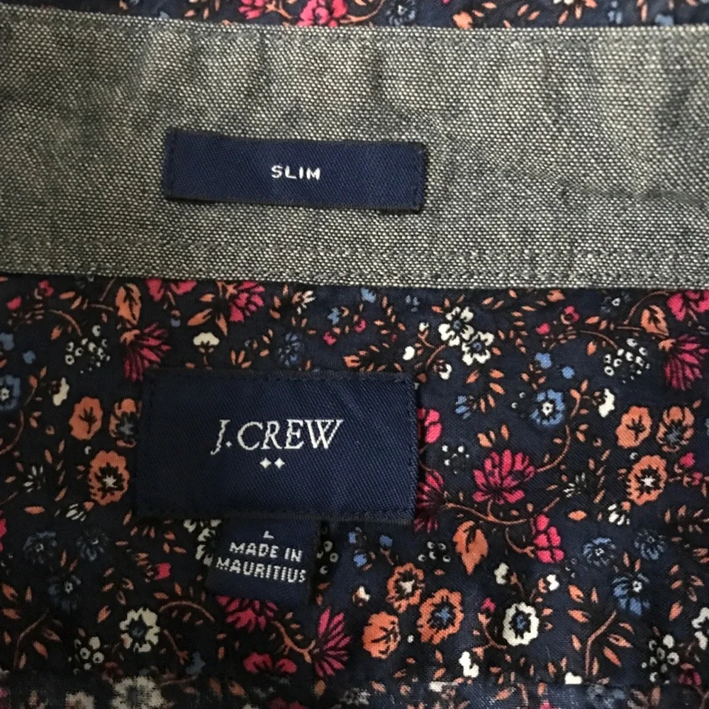 J CREW MENS SHIRT FLORAL BLACK RED BUTTON DOEN LONG SLEEVE LARGE
